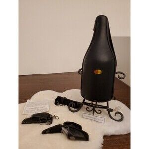 CaddyO 06' Genuine Blk Leather Wine Bottle Cooler Zip Carrier 7 Extra Essentials